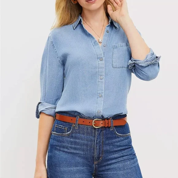 LOFT Tops Loft Chambray Top Poshmark